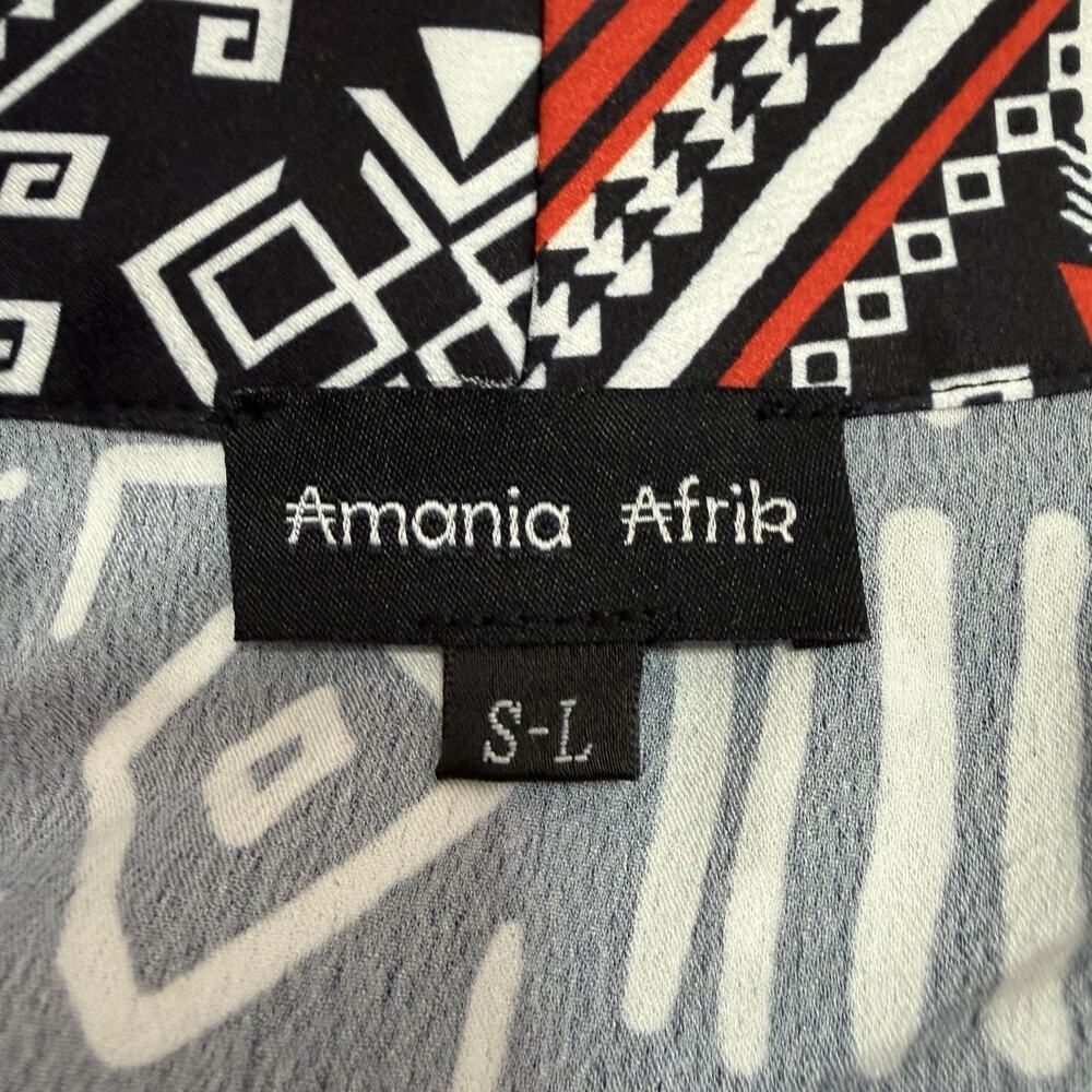 Amania Afrik Long Satin Robe Size S-L Black White Monaco African Print Pockets - Picture 8 of 11